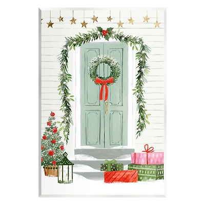 Stupell Industries Christmas Presents Wreath Doorstep Wall Plaque Art