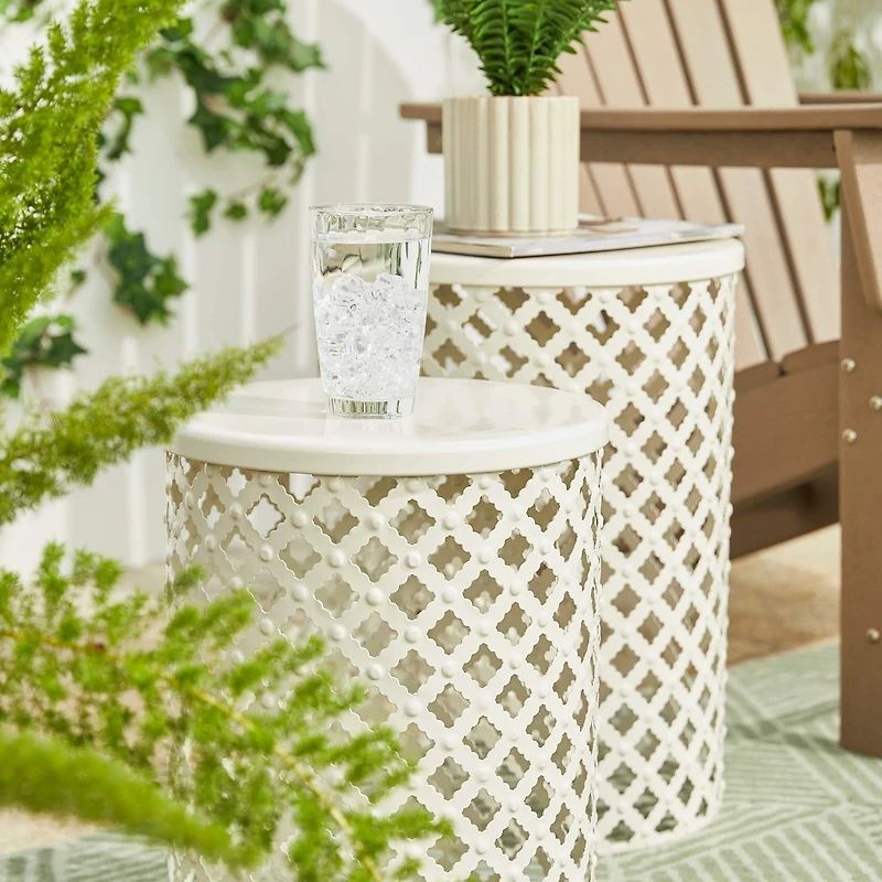 Glitzhome® Multi-Functional Metal White Garden Stool Set