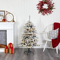 4ft. Pre-Lit Flocked Livingston Fir Pinecones Artificial Christmas Tree with Clear Warm LED Lights