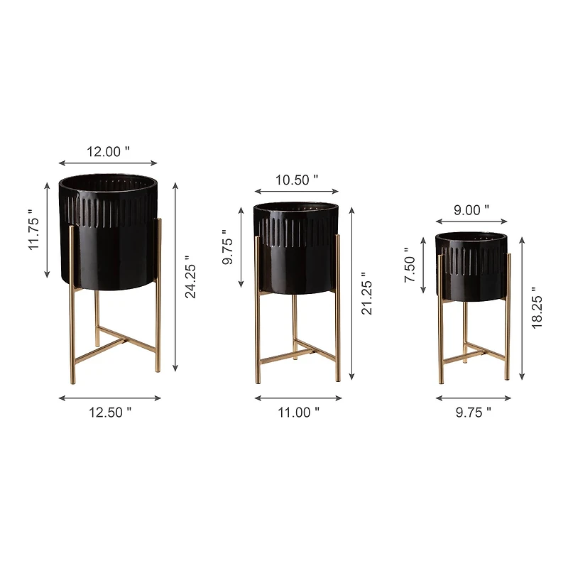 Glitzhome® Black & Gold Modern Glossy Metal Plant Stand, 3ct.