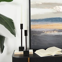 Black Aluminum Slim Candle Holder with Block Base Set
