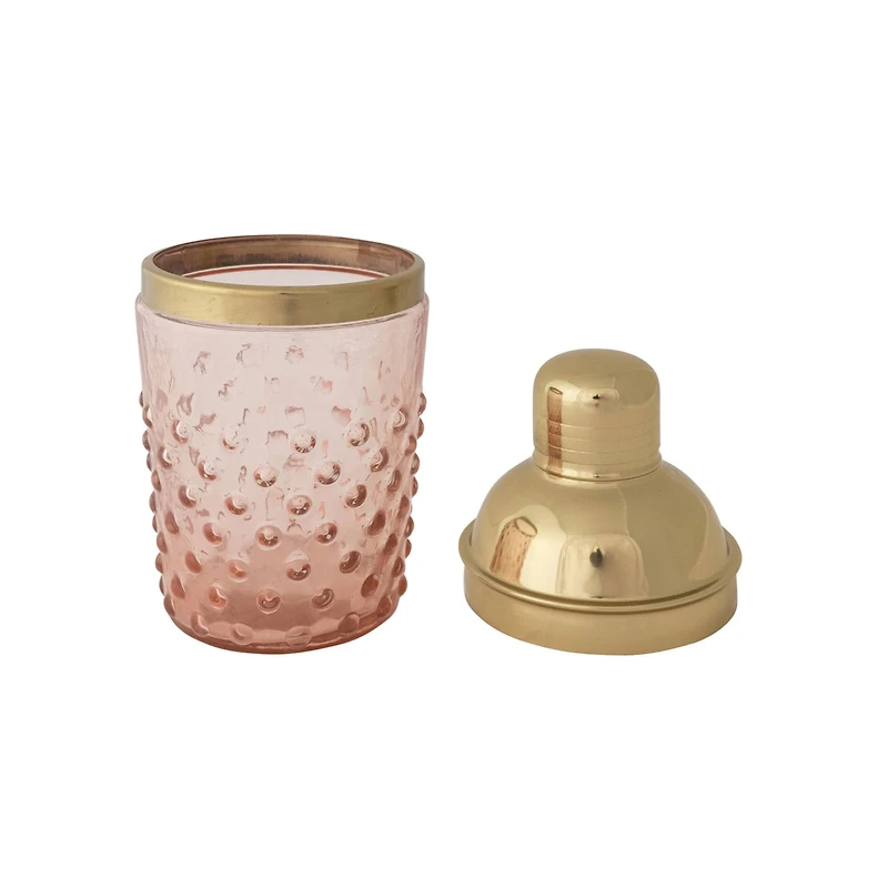 Hello Honey® Pink & Gold Hand-Blown Glass & Stainless Steel Hobnail Cocktail Shaker