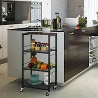 Rustic Brown 4-Tier Industrial Metal Rolling Storage Cart