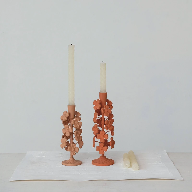 Hello Honey® 11" Terra Cotta Blossom Taper Candle Holder