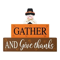 Glitzhome® 9.5" Thanksgiving Wooden Pilgrim Table Block Sign