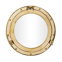 The Novogratz Gold Brass Sail Boat Wall Mirror with Port Hole Detailing 12" x 2" x 12"