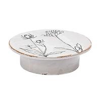 Hello Honey® 12" White & Black Round Debossed Stoneware Pedestal with Flowers & Reactive Glaze