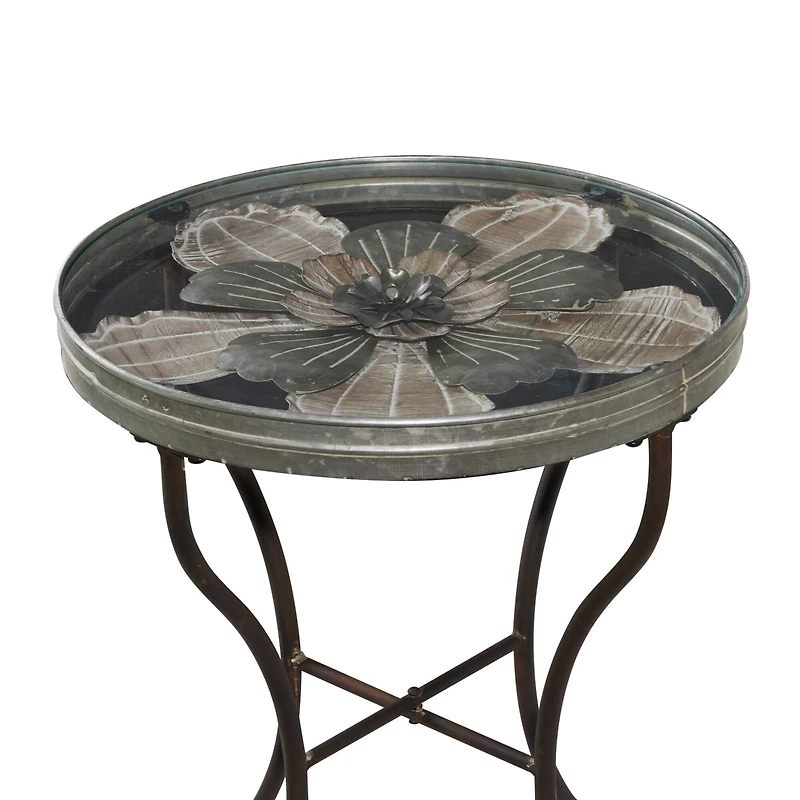 24" Silver Metal Flower Top End Table