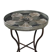 24" Silver Metal Flower Top End Table