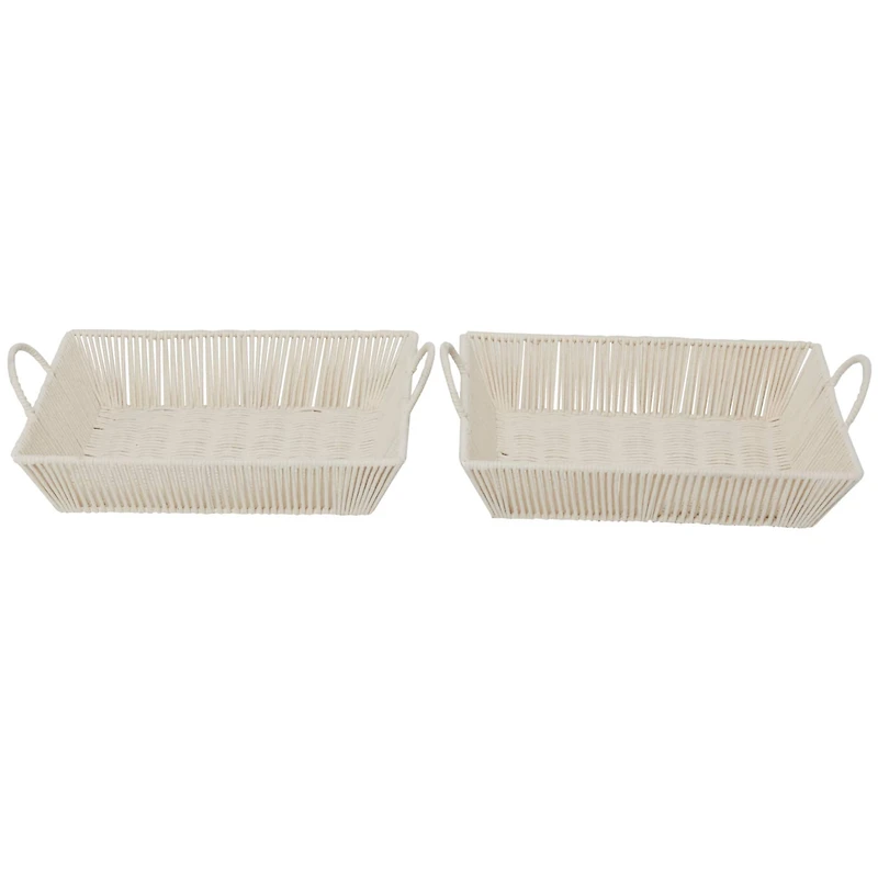 The Novogratz Cream Cotton Handmade Woven Storage Basket with Handles Set of 2 18", 17"