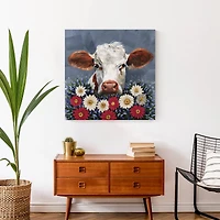Patriotic Florals Cow I Canvas Wall Art