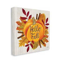 Stupell Industries Hello Fall Sentiment Orange Pumpkin Autumn Tree Leaves Canvas Wall Art