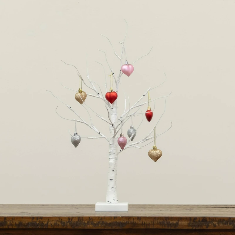 2ft. Pre-Lit Artificial Valentine's Day Twig Tree with 24 Warm White LED Lights and Heart Ornaments