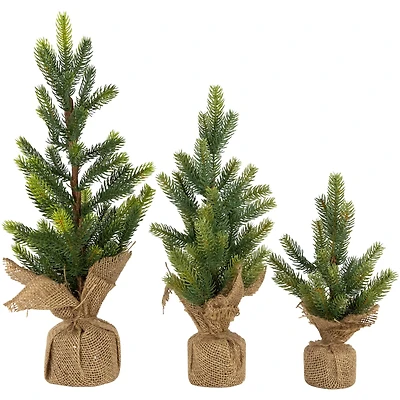 10.5", 15", & 18" Unlit Pine Artificial Christmas Tree with Burlap Base Set
