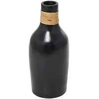 19" Black Ceramic Vase with Wrapped Rattan Detailing