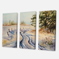Designart - Snowy Winter Forest Landscape Country Road In Snow