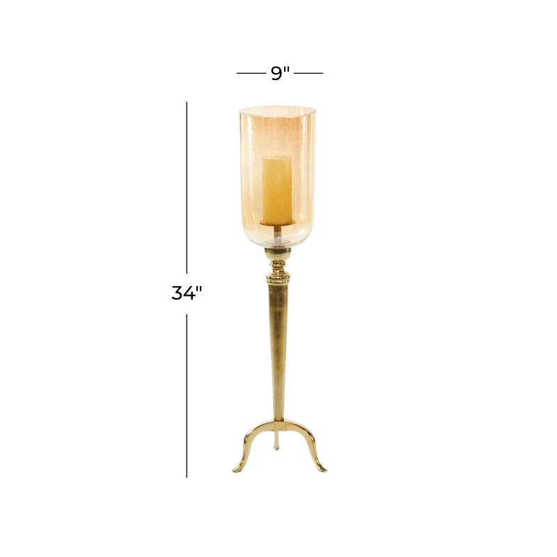 34" Gold Aluminum & Glass Traditional Candlestick Holder