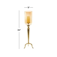 34" Gold Aluminum & Glass Traditional Candlestick Holder