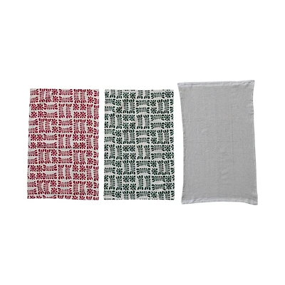 Hello Honey® Red, Green & White Printed Waffle Weave Stonewashed Cotton Tea Towels, 3ct.