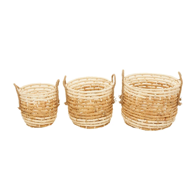 Round Beige Contemporary Sea Grass Storage Basket Set