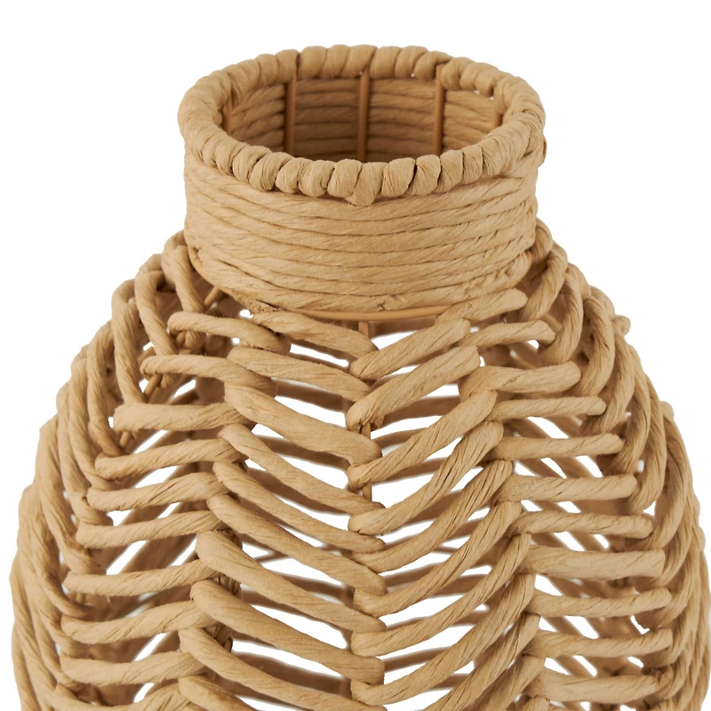 18" Brown Jute Chevron Woven Vase