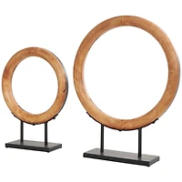 Brown Wood Geometric Circular Ring Sculpture Set