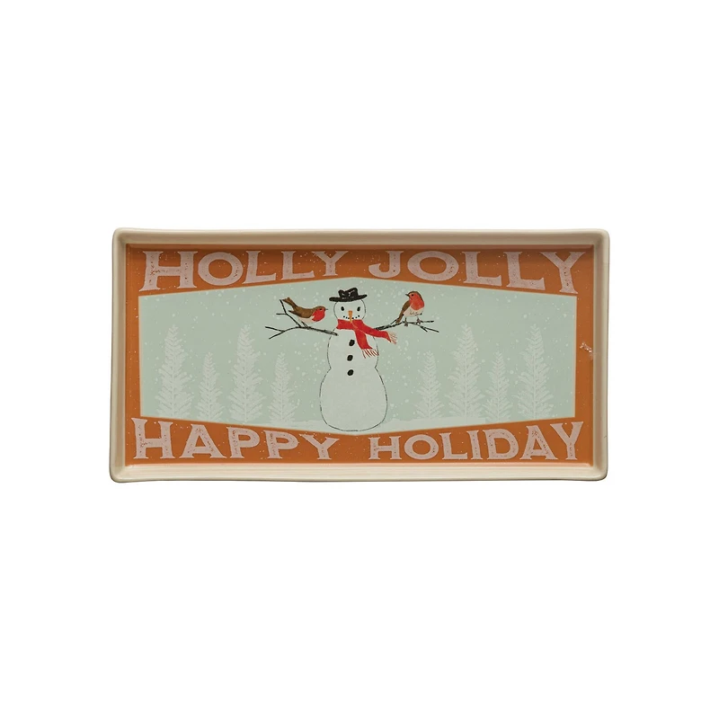 Hello Honey® 12.75" Holly Jolly Happy Holiday Snowman Stoneware Tray