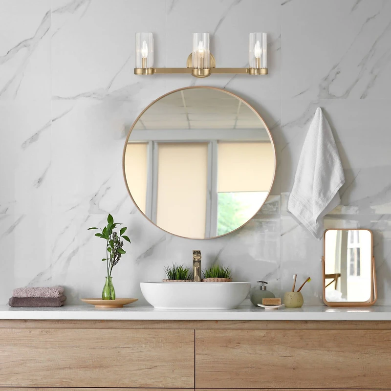 Hello Honey® Izzy Brushed Gold Metal & Clear Ribbed Glass 3-Light Vanity Light