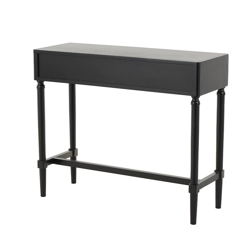 35.5" Black Wood Handmade 2-Drawer Console Table with Gold Handles