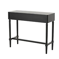 35.5" Black Wood Handmade 2-Drawer Console Table with Gold Handles