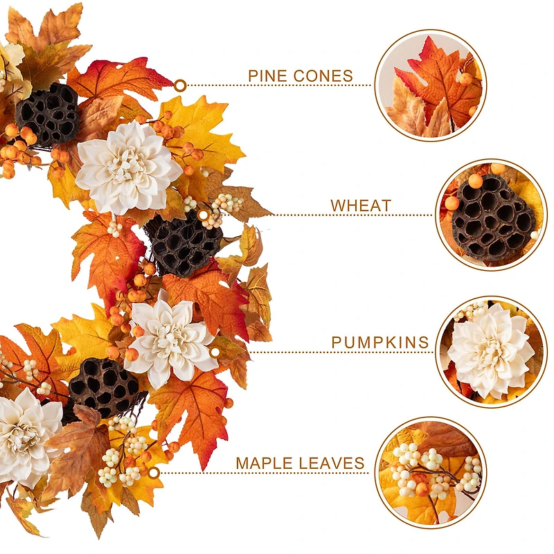 Glitzhome® 24" Fall Dahlia, Lotus Pod and Berry Wreath