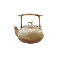 Hello Honey 1.5-Quart Stoneware Teapot with Jute Wrapped Handle with Reactive Glaze, Green