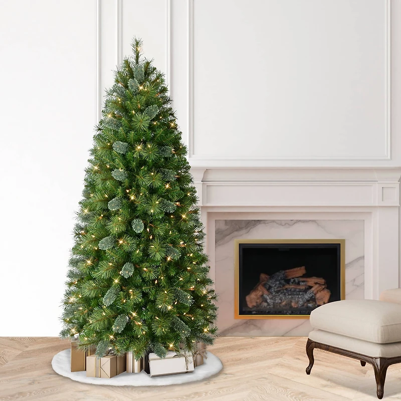 6.5ft Pre-Lit Slim Teton Pine Artificial Christmas Tree, Clear Lights