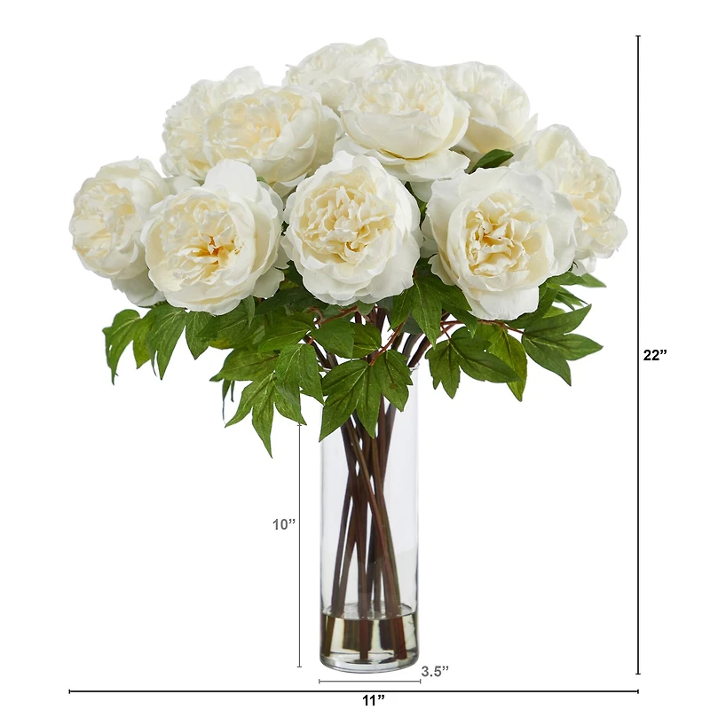 22" Artificial Peony Arrangement with Cylinder Glass Vase