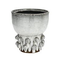Hello Honey® 12.25" White Terra Cotta Footed Vase with Raised Dots & Reactive Glaze