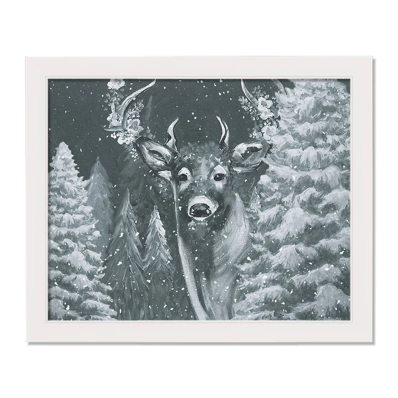 Neutral Painted Deer White Framed Canvas Wall Art
