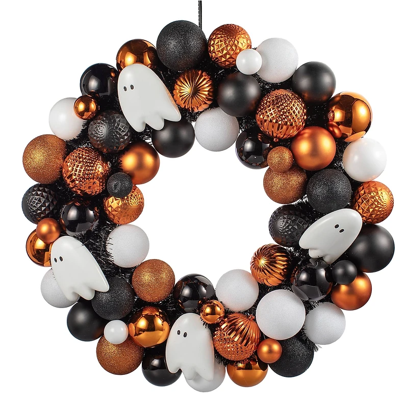 23.5" Orange, Black & White Ghost & Ornament Wreath by Ashland®