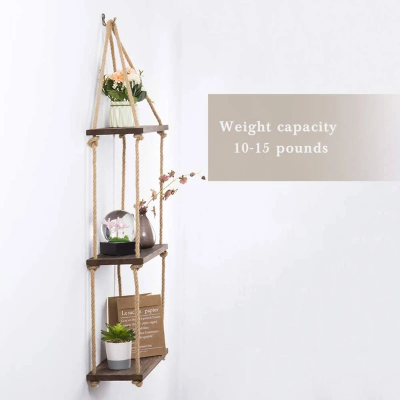 NEX™ Liantral 3-Tier Wood & Rope Hanging Shelves