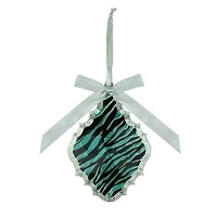 Teal Green & Black Glitter Zebra Print Teardrop Prism Ornament