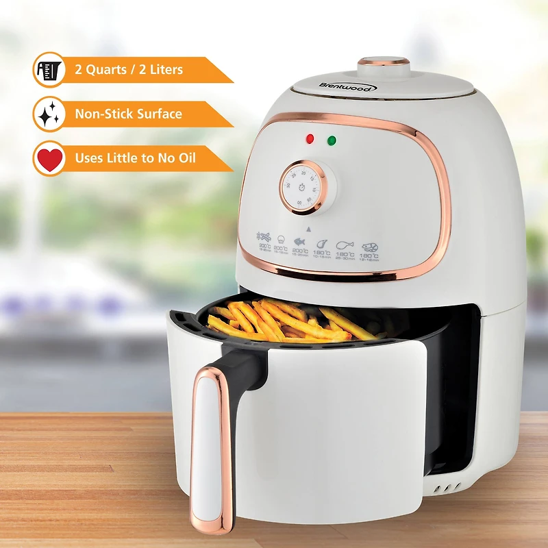 Brentwood White 2qt. 1200 Watt Electric Air Fryer with Timer & Temperature Control