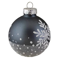 6ct. 4" Gray & White Snowflake Glass Ball Ornaments