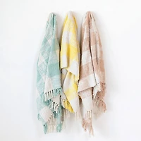 Hello Honey® Yellow & Cream Plaid Hand-Woven Cotton Throw with Fringe