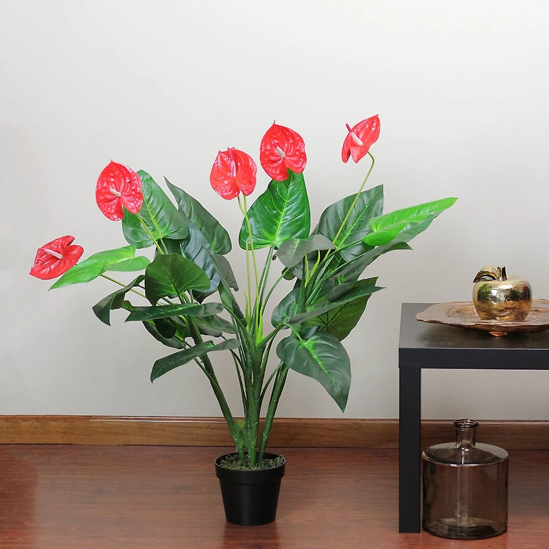 3.5ft. Tropical Green & Red Artificial Anthurium Potted Plant