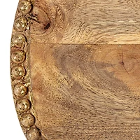 Hello Honey® 16" Hand-Carved Mango Wood Tray with Wood Beads