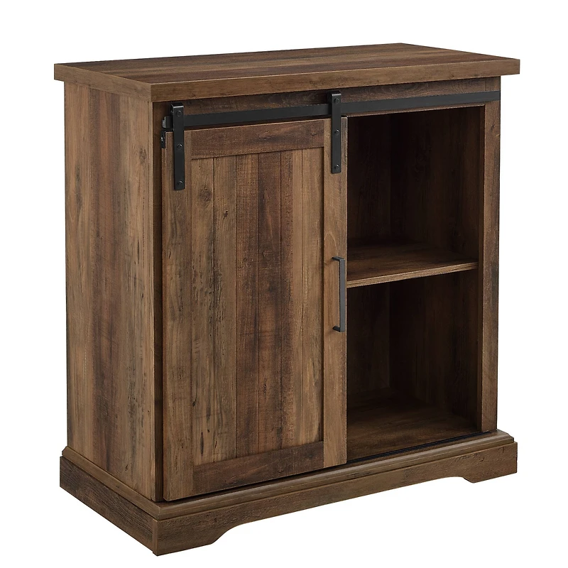 Walker Edison 32" Reclaimed Barnwood Sliding Grooved Door Modern Accent Cabinet