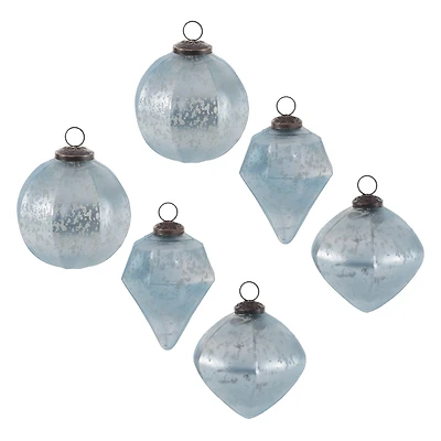 Blue Mercury Glass Ornament Set