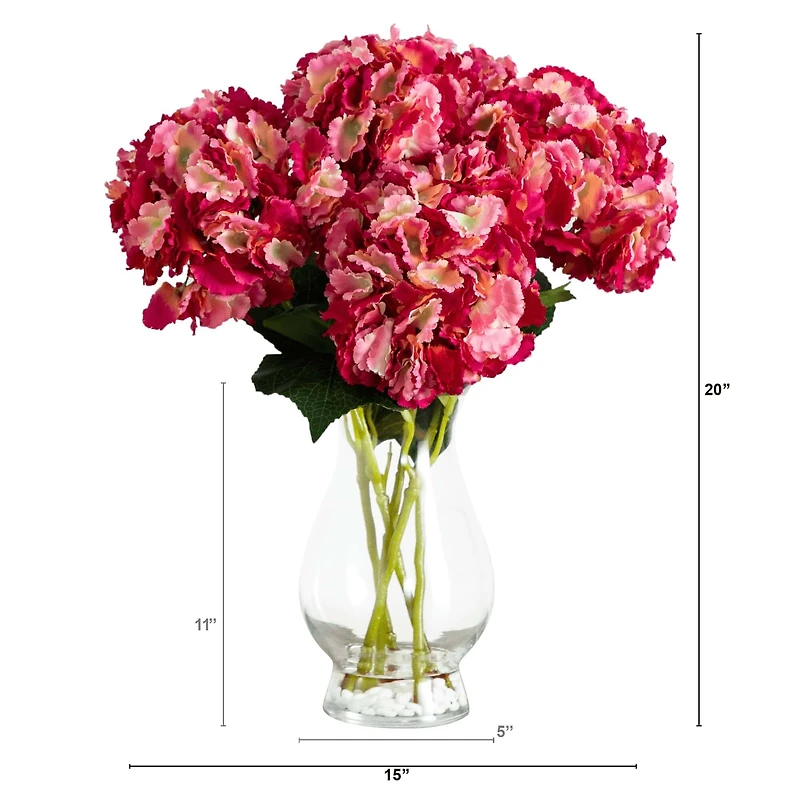 20" Artificial Hydrangea Arrangement in Glass Vase
