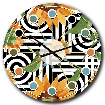 Designart 'Retro Floral Botanical Ii Mid-Century Modern Wall Clock