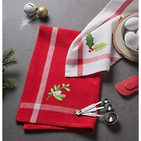 DII® Red & White Stripe Holly & Mistletoe Holiday Embroidered Dishtowel Set