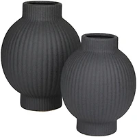 CosmoLiving by Cosmopolitan Black Ceramic Ribbed Vase Set of 2 11", 9"